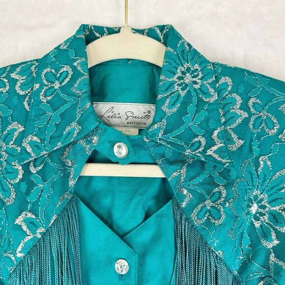 Lilia Smitty 80s Vintage Western Maxi Dress Size 3/4 Small Fringe Rodeo Lace - Picture 3 of 12